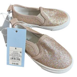 NEW Cat & Jack Toddler Girls Slip-On Sneakers Gold Glitter Size 6